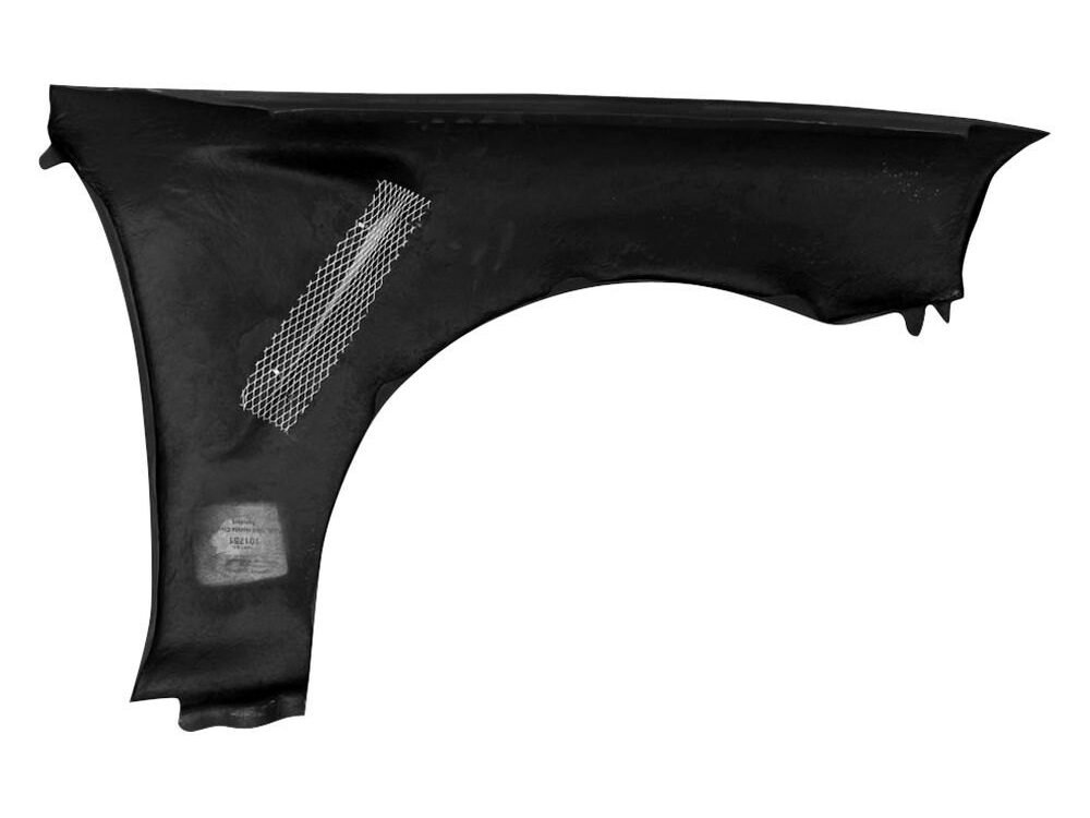 A black fiberglass car fender with a simple, unfinished surface and visible mesh for reinforcement