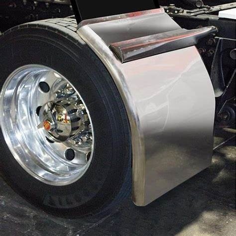 Quarter fenders installed on a semi truck to prevent road debris.