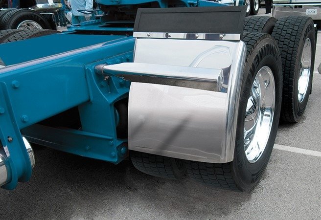 Quarter fenders installed on a semi truck for protection and durability