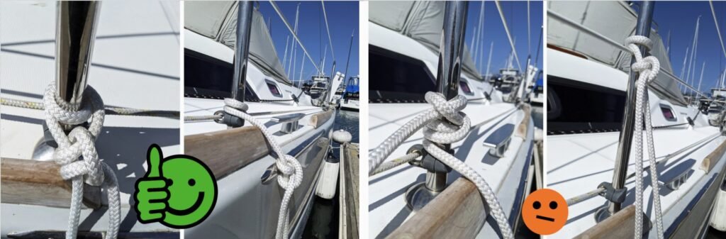 Correct rope length adjustment when tying rope boat fenders for maximum protection.